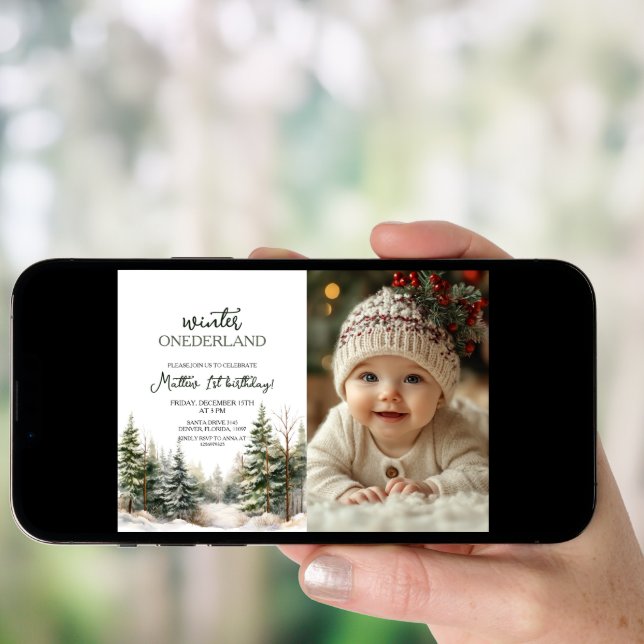 Winter Onederland First Birthday Photo Invitation (Front Digital)