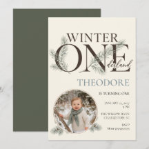Winter ONEderland First Birthday Photo Invitations