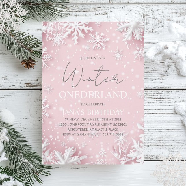 Winter ONEderland First Birthday Pink  Invitation (Creator Uploaded)