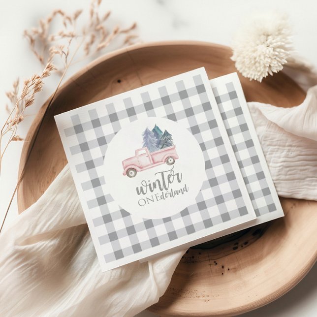 Winter Onederland First Birthday pink truck Napkins (Creator Uploaded)