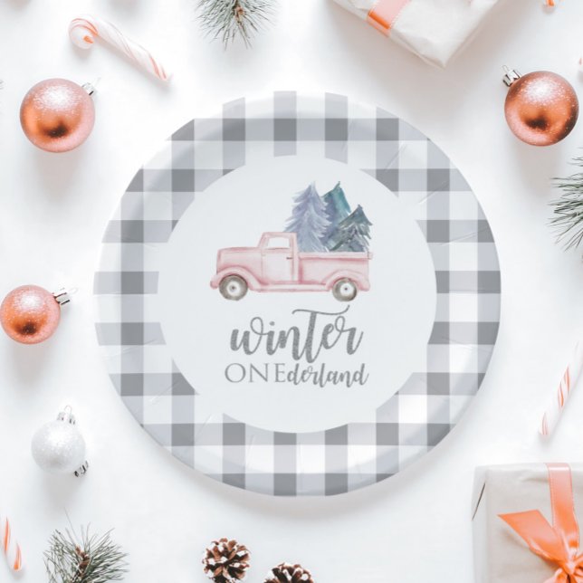 Winter Onederland First Birthday pink truck Paper Plates (Creator Uploaded)