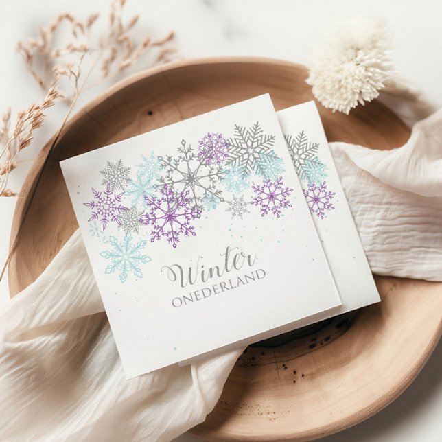 Winter Onederland First Birthday Purple Blue Napkins (Creator Uploaded)