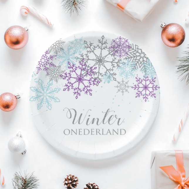 Winter Onederland First Birthday Purple Blue Paper Plates (Creator Uploaded)