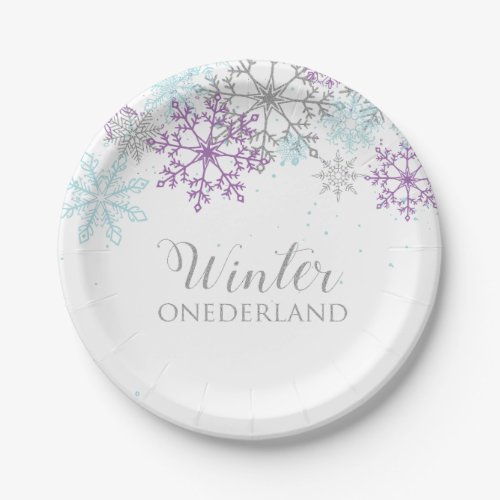 Winter Onederland First Birthday Purple Blue Paper Plates