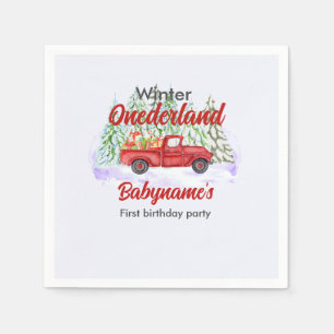 Winter Onederland First Birthday Red Truck Present Napkins