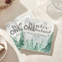 Winter Onederland First Birthday Snowflakes Forest