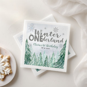 Winter Onederland First Birthday Snowflakes Forest Napkins