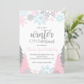 Winter Onederland First Birthday Snowflakes Trees  Invitation (Standing Front)
