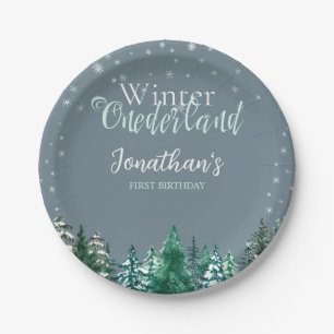 Winter Onederland First Birthday snowy landscape  Paper Plates