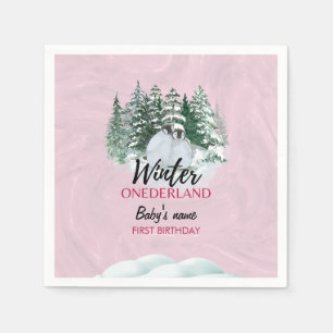Winter Onederland First Birthday snowy penguin   Napkins