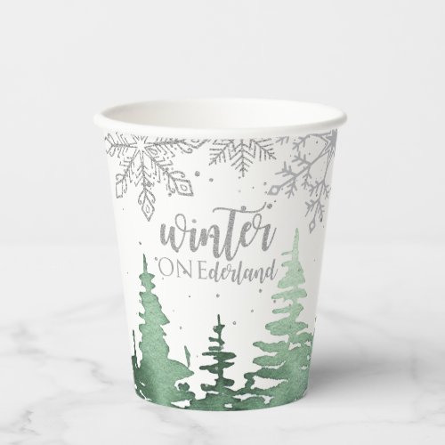 Winter Onederland First Birthday tress snowflakes Paper Cups