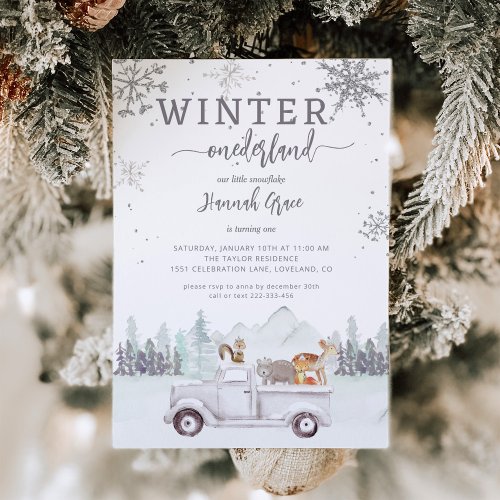 Winter Onederland First Birthday Woodland Invitation