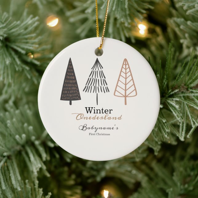Winter Onederland First Christmas Boho Minimalist Ceramic Ornament (Tree)