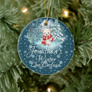 Winter Onederland First Christmas Cute Bear blue Ceramic Ornament