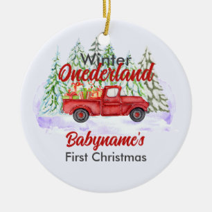 Winter Onederland First Christmas Red Truck Ceramic Ornament