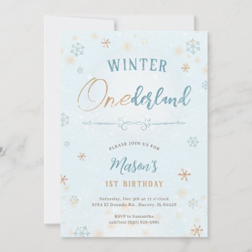 Winter Onederland First Snowflake Boy 1st Birthday Invitation