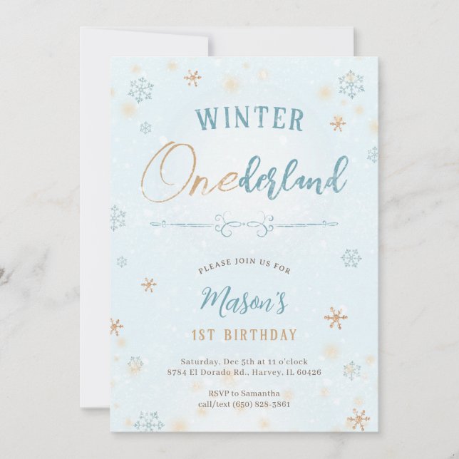 Winter Onederland First Snowflake Boy 1st Birthday Invitation (Front)