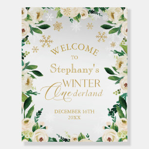 Winter Onederland Flowers snowflakes Welcome sign