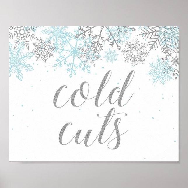 Winter Onederland Food Sign Blue Snowflakes (Front)