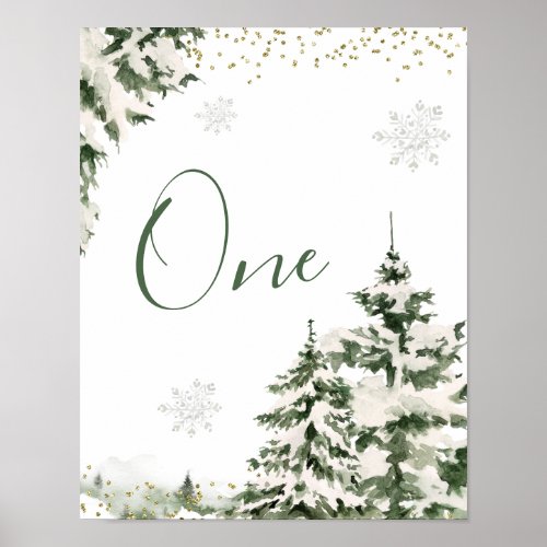 Winter Onederland Forest 1st Birthday Table Number Poster