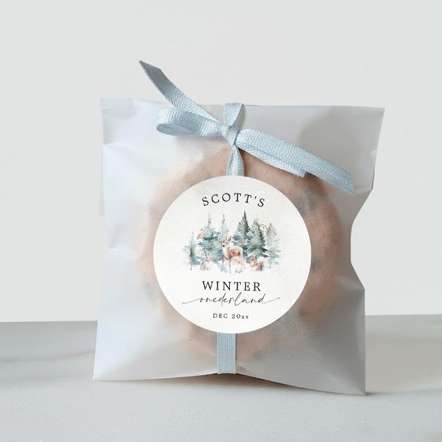 Winter ONEderland Forest Animals 1st Birthday Classic Round Sticker (Creator Uploaded)