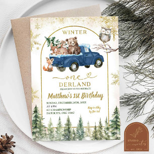 Winter Onederland Forest Animals First Birthday Invitation