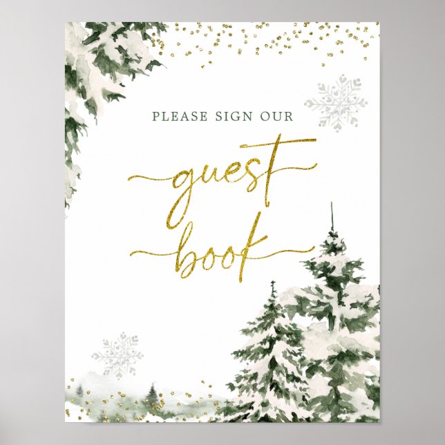 Winter Onederland Forest Birthday Guest Book (Front)
