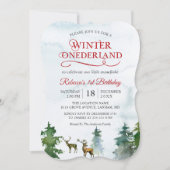 Winter ONEderland Forest Deer Baby First Birthday Invitation (Front)