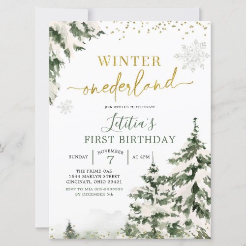 Winter Onederland Forest First Birthday Invitation