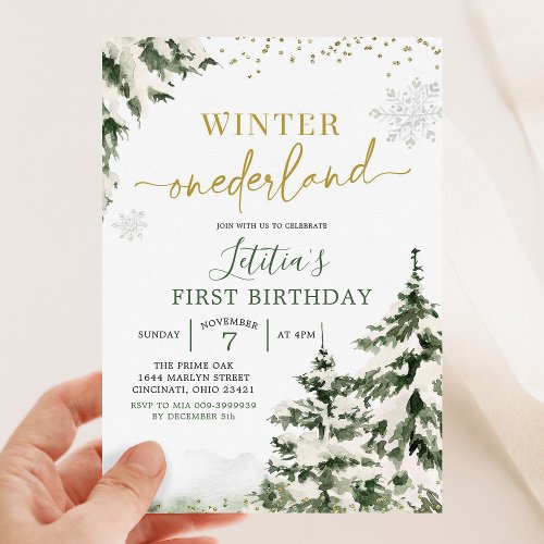 Winter Onederland Forest First Birthday Invitation
