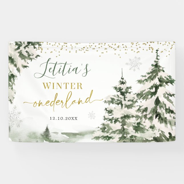 Winter Onederland Forest First Birthday Large Banner (Horizontal)