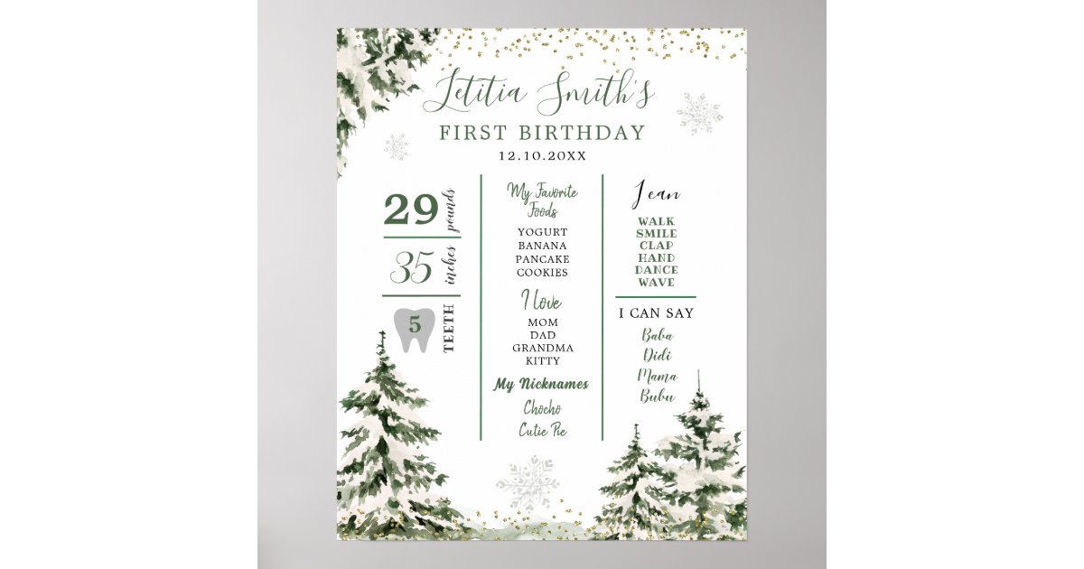 Winter Onederland Forest First Birthday Milestone Poster Zazzle winter-onederland-forest-first-birthday-milestone-poster-zazzle
