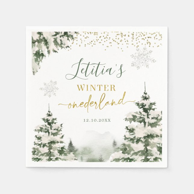 Winter Onederland Forest First Birthday Paper Napkins (Front)