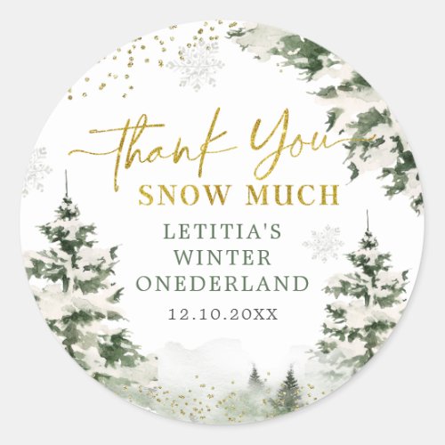 Winter Onederland Forest First Birthday Thank You Classic Round Sticker