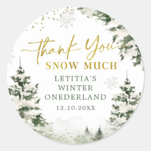 Winter Onederland Forest First Birthday Thank You Classic Round Sticker