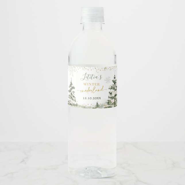Winter Onederland Forest First Birthday Water Bottle Label (Front)