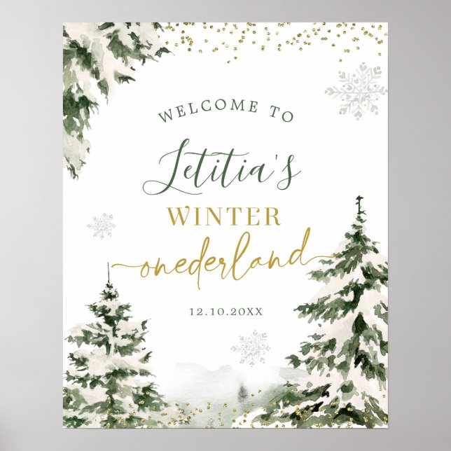Winter Onederland Forest First Birthday Welcome Poster (Front)