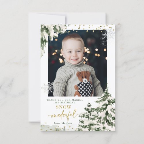 Winter Onederland Forest First Birthday with photo Thank You Card