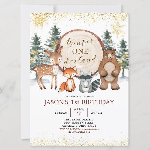 Winter Onederland Forest Woodland Birthday Invite