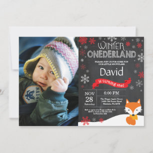 Winter Onederland Fox 1st Birthday Invitation