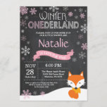 Winter Onederland Fox 1st Birthday Invitation<br><div class="desc">Winter Onederland Fox 1st Birthday Invitation. Fox. Pink and White Snowflake. First Birthday. Girl 1st Bday Invite. Chalkboard Background. Black and White. For further customization,  please click the "Customize it" button and use our design tool to modify this template.</div>