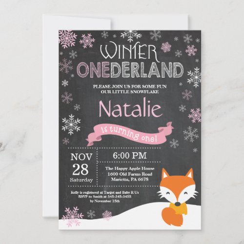 Winter Onederland Fox 1st Birthday Invitation