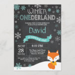 Winter Onederland Fox 1st Birthday Invitation<br><div class="desc">Winter Onederland Fox 1st Birthday Invitation. Fox. Aqua Teal Turquoise and White Snowflake. First Birthday. Boy or Girl 1st Bday Invite. Chalkboard Background. Black and White. For further customization,  please click the "Customize it" button and use our design tool to modify this template.</div>