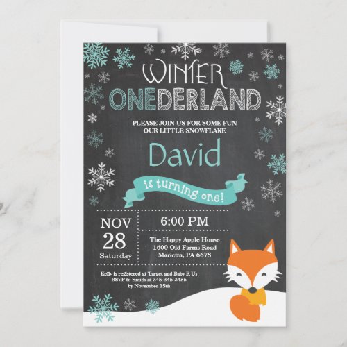 Winter Onederland Fox 1st Birthday Invitation