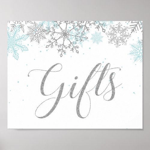 Winter Onederland Gifts Blue Silver Snowflake Poster
