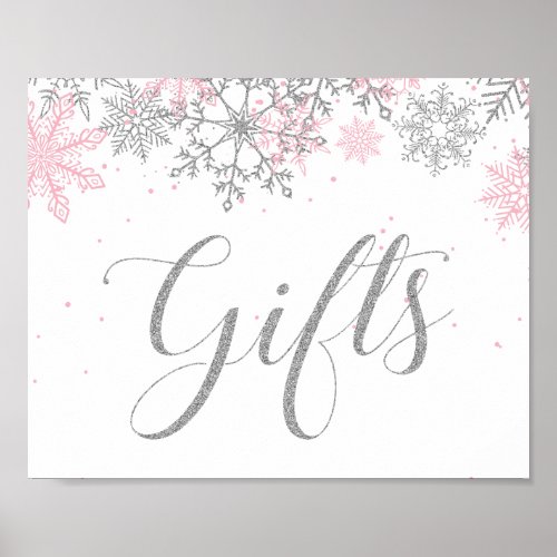 Winter Onederland Gifts Pink Silver Snowflake Poster