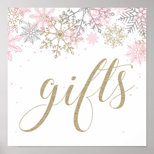 Winter Onederland Gifts Sign Pink and Gold