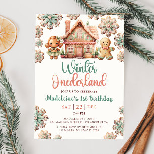Winter Onederland Gingerbread Christmas Birthday Invitation