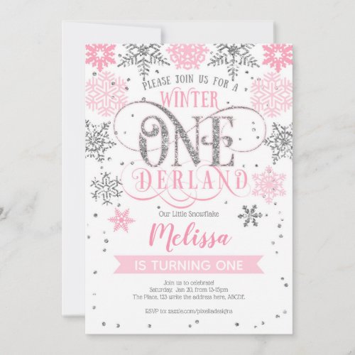 Winter onederland Girl1st birthday Invitation