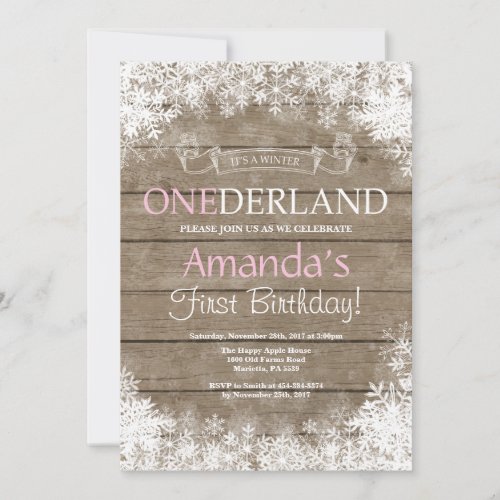 Winter Onederland Girl 1st Birthday Invitation